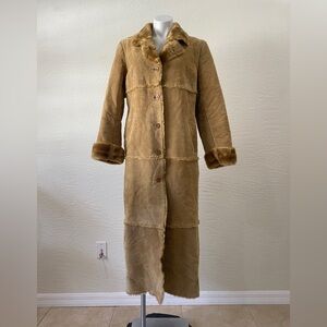 VTG Brandon Thomas 100% suede Leather Faux Fur Trench Coat  - Hippie size Large
